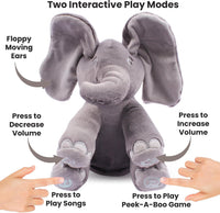 Dimple Kaia Peek-A-Boo Elephant, Interactive Singing Plush Toy - Grey Elephant - image 3