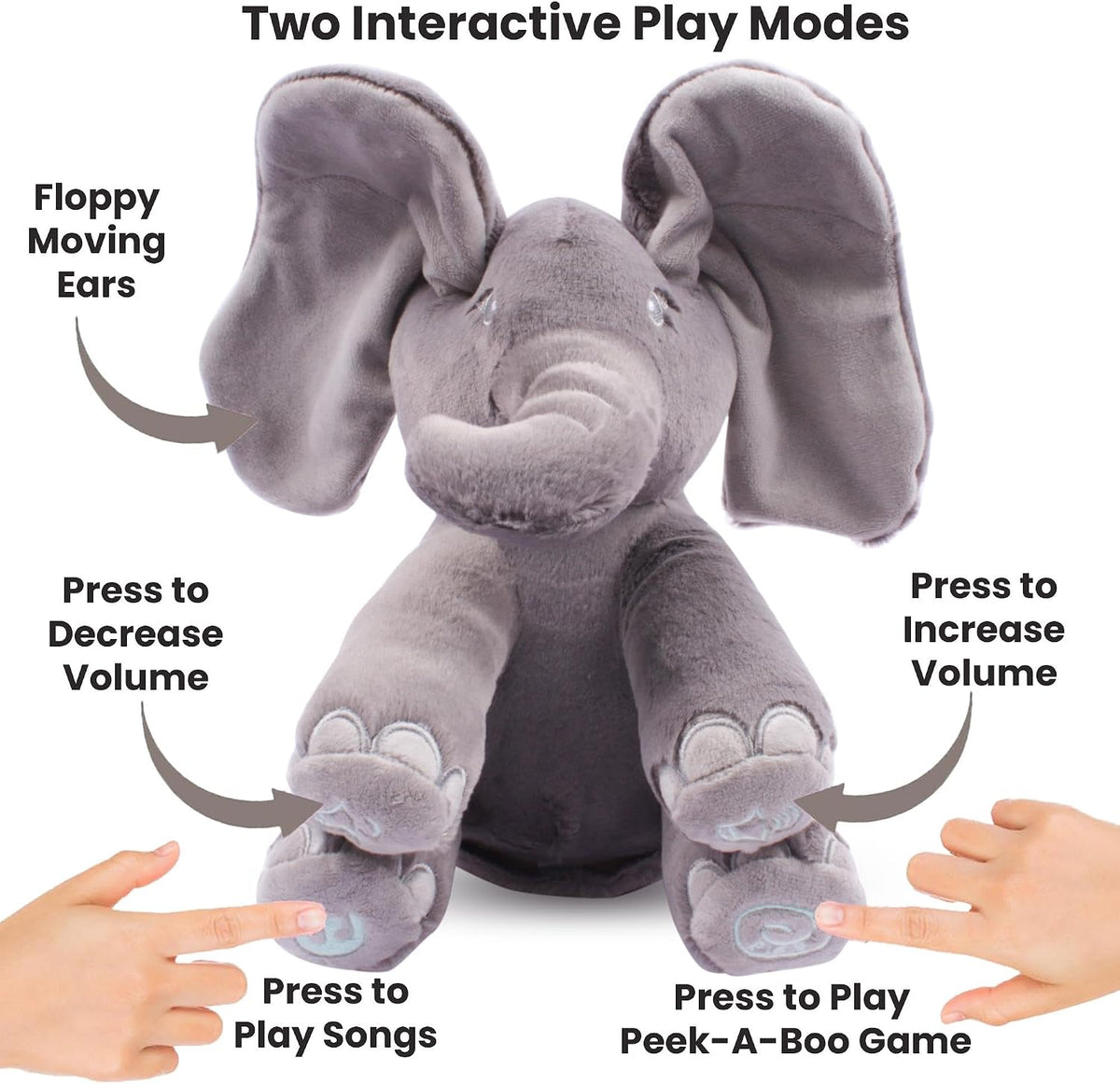 Dimple Kaia Peek-A-Boo Elephant, Interactive Singing Plush Toy - Grey Elephant - image 3