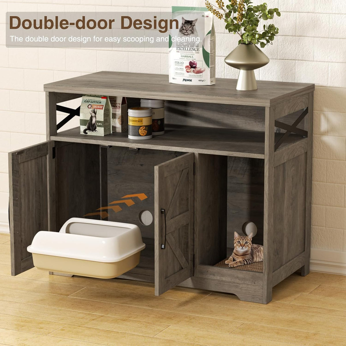 Cat Litter Box Enclosure, Hidden Litter Box with Scratch Pad – Essentials for Cats - Grey / 31"L x 17"W x 28.5"H - image 3