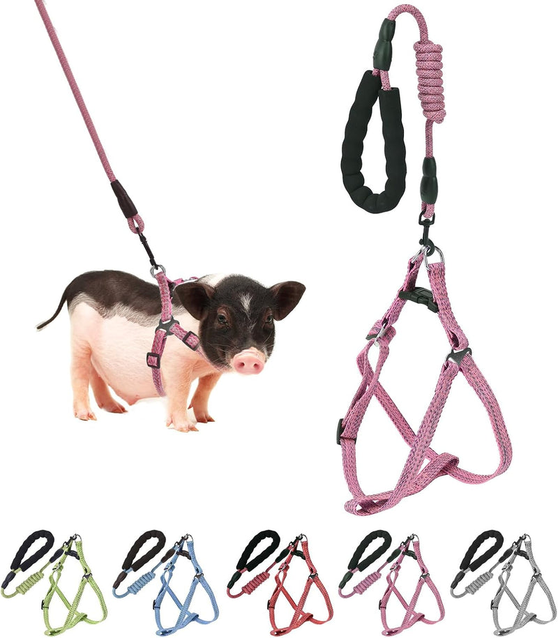 YeeBeny Mini Pig Harness Adjustable with Leash Foam Handle Pink - Pink / S