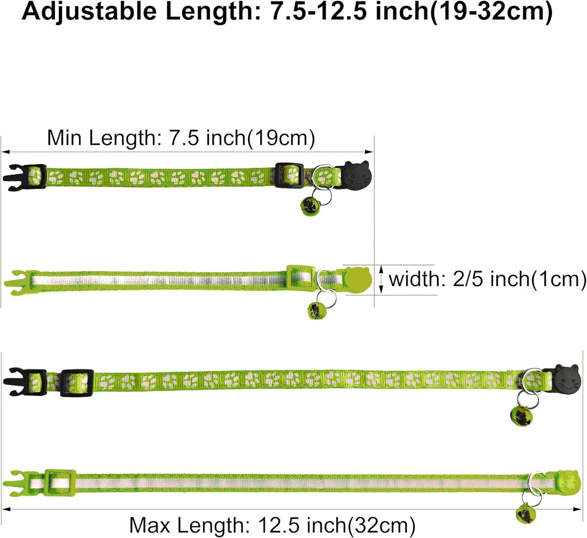 2 Pack Breakaway Cat Collars with Bells - Fluorescent Green - image 2
