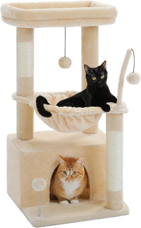 PEQULTI Small Cat Tree Tower for Indoor Cats - Beige / L(15.8"L x 15.8"W x 33"H)