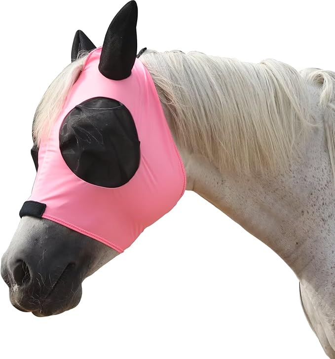 Horse Mesh Fly Mask with Ears, Soft Lycra Mesh Mask Anti-UV with Ears Pink, Cob