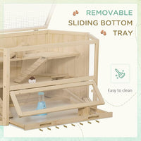 PawHut Wooden Large Hamster Cage Small Animal Exercise Play House 3 Tier with Tray, Seesaws, Water Bottle, Activity Center, Natural