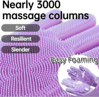Dog Washing Gloves, Pet Grooming Gloves with Soft Brushes, Bathing and Massaging for Dogs and Cats, Silicone Heat Resistant Cleaning Gloves with High-Density Teeth (Purple)