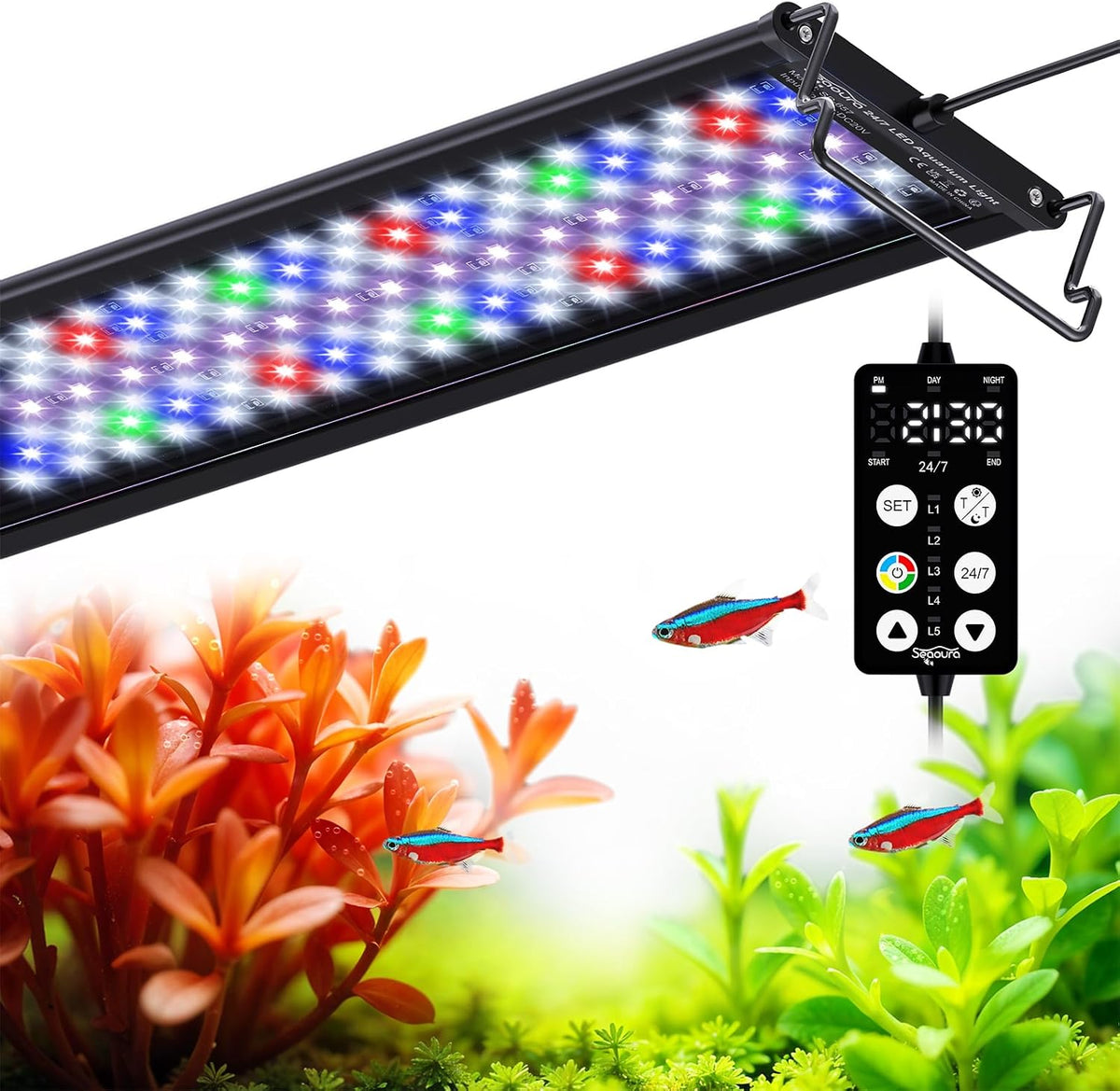 SEAOURA LED Aquarium Light with 24/7 Timer for 18-24in Fish Tank – Essentials for Fish - For 18-24in Tank