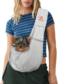 Tomkas Small Dog Sling Carrier, Classic Pocket & Classic Strap - Gray / M - Zip pocket & Adjust Strap