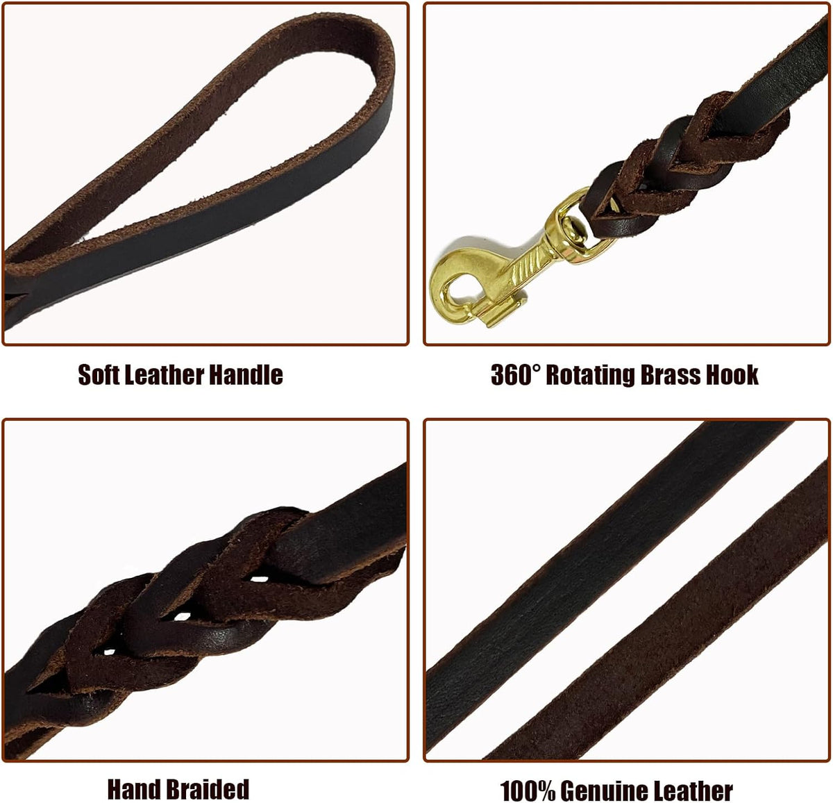 LWBMG Long Leather Dog Leash 10ft, Long Line Pet Leashes - 10ftx1/2'' / Brown - image 2