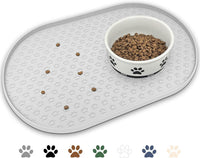 Dog Food Mat Spill-Proof Silicone Dog Bowl Mat Raised Edge Pet - Light Grey / 19"L x 12"W