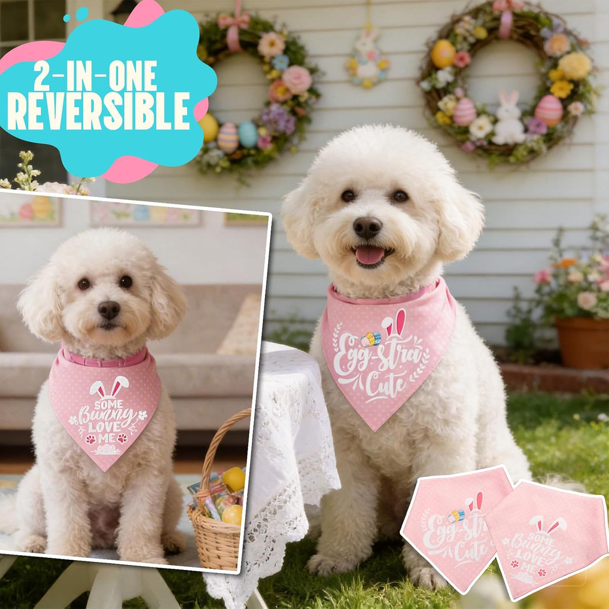 Halloween Dog Bandanas with No Tricks Sign - Easter Cute Lettering / X-Large - image 4