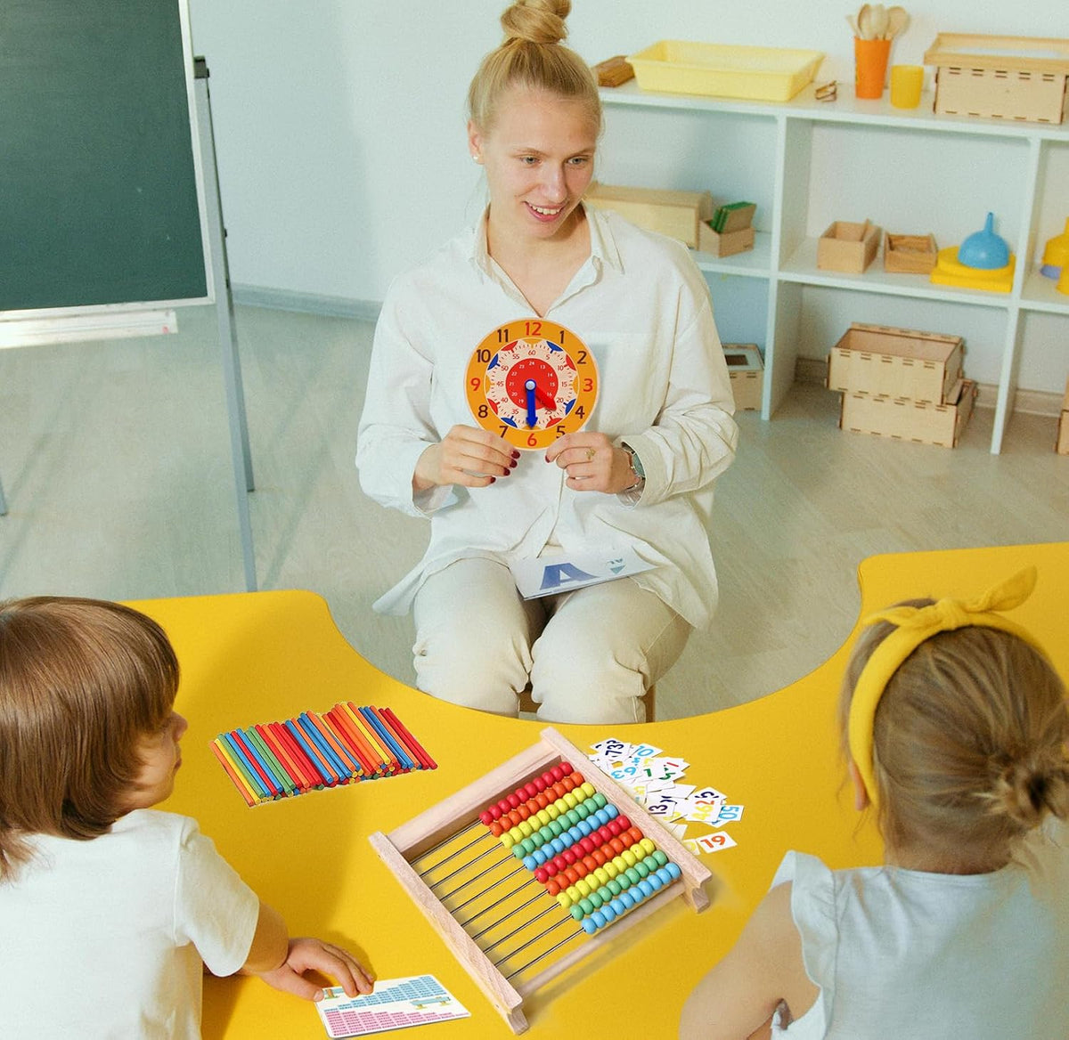 Wooden Abacus for Kids Math Manipulatives Learning Clock For 1st 2nd - image 3