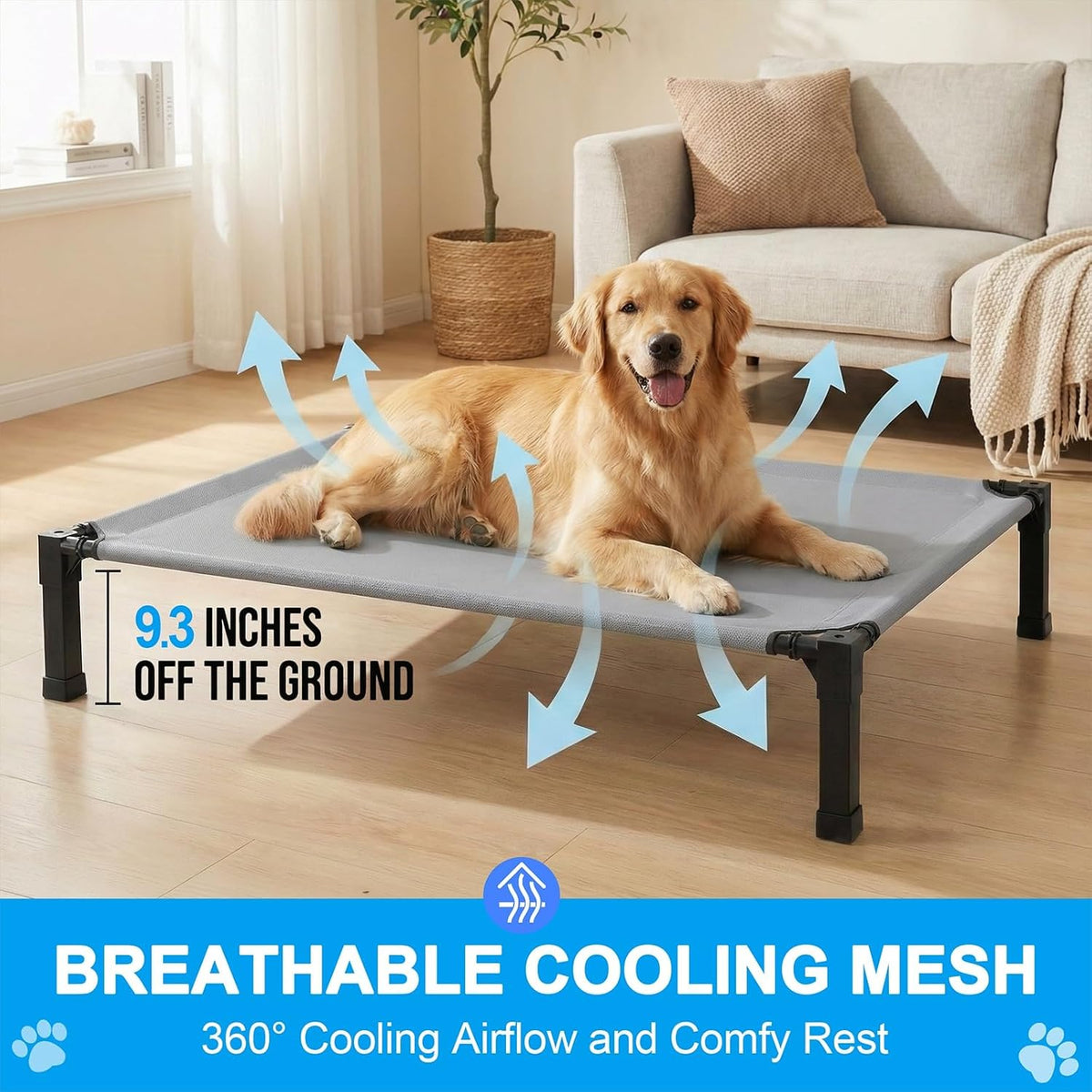 Elevated Dog Bed Raised Cooling Dog Cot for Large Dogs - Grey / 51.0"L x 36.0"W x 9.3"H - image 2