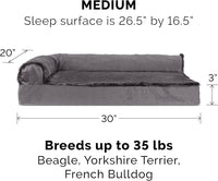 Furhaven Cooling Gel Dog Bed for Medium/Small Dogs w/ Removable Bolsters & Washable Cover, For Dogs Up to 35 lbs - Plush & Velvet L Shaped Chaise - Platinum Gray, Medium