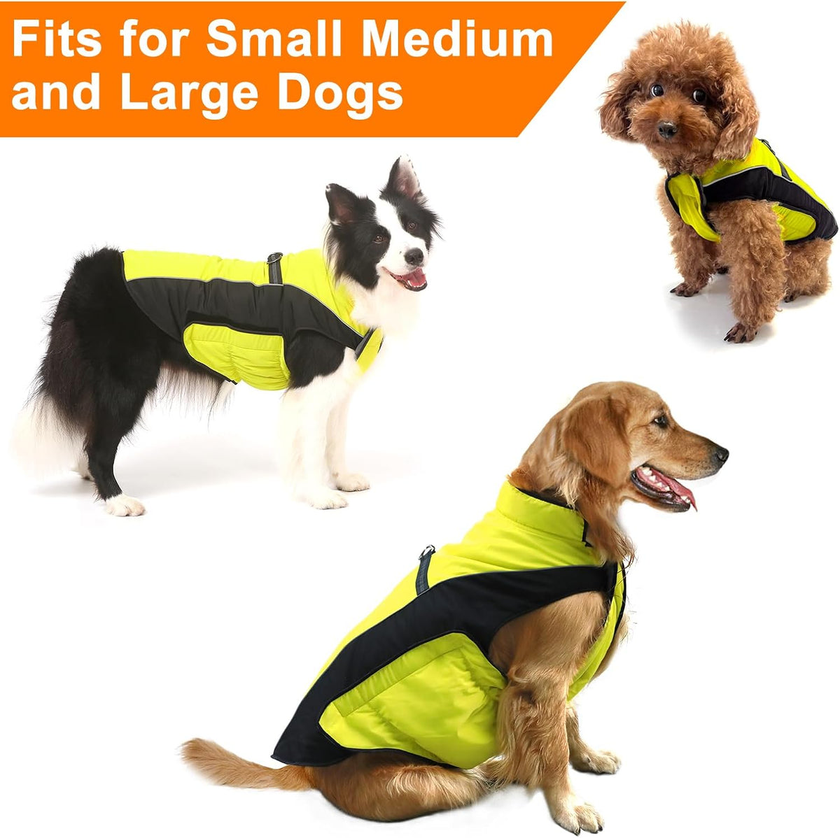 Gimilife Dog Coat, Waterproof Reflective Warm Dog Jacket Clothes for Winter – Essentials for Dogs - Fluorescent Yellow / 2XL ( 70+ LB | 23.62"Neck Girth ) - image 4