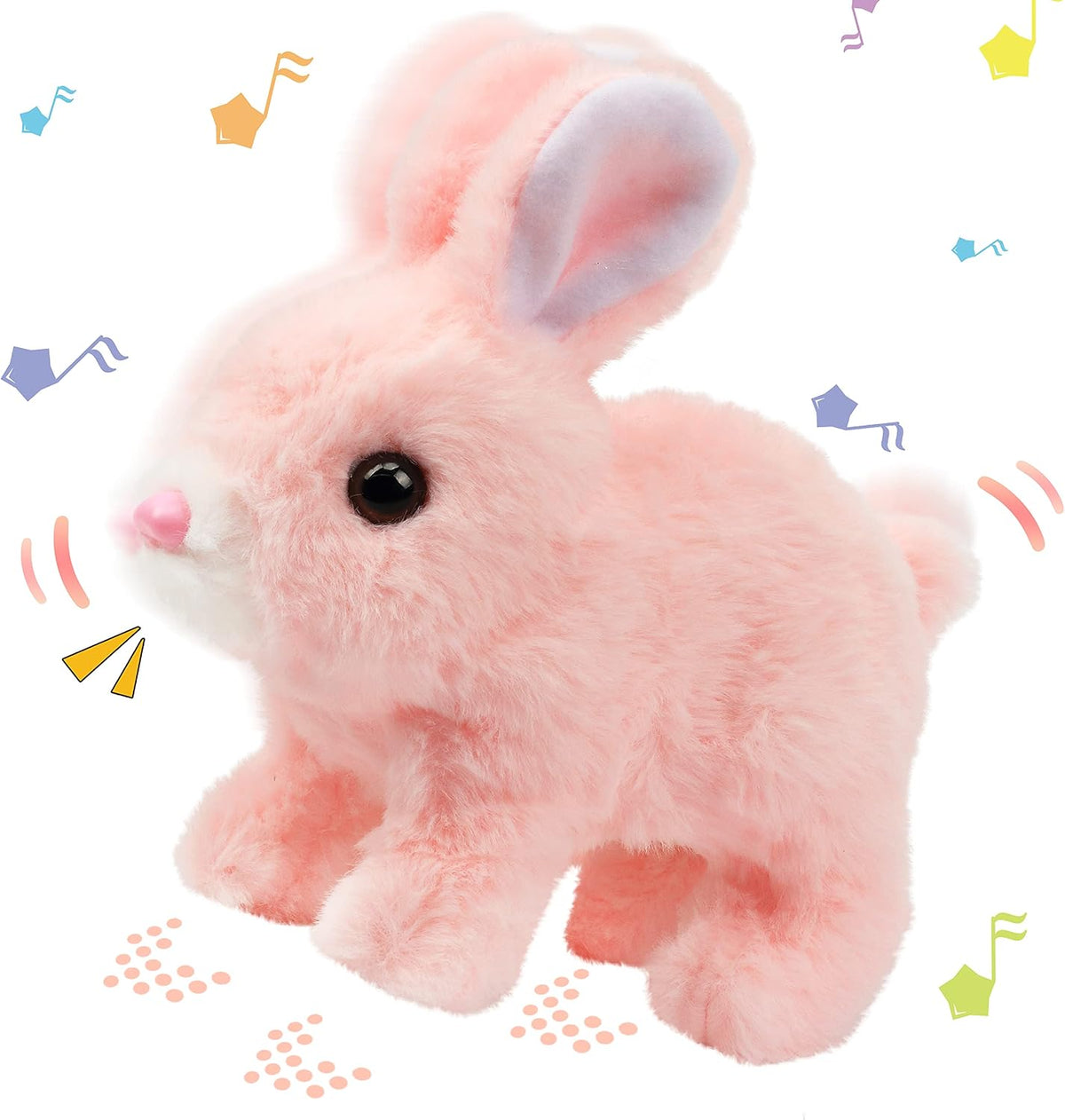 Hopearl Walking Gray Tabby Cat Interactive Electronic Pet Plush Kitty - Bunny-Pink