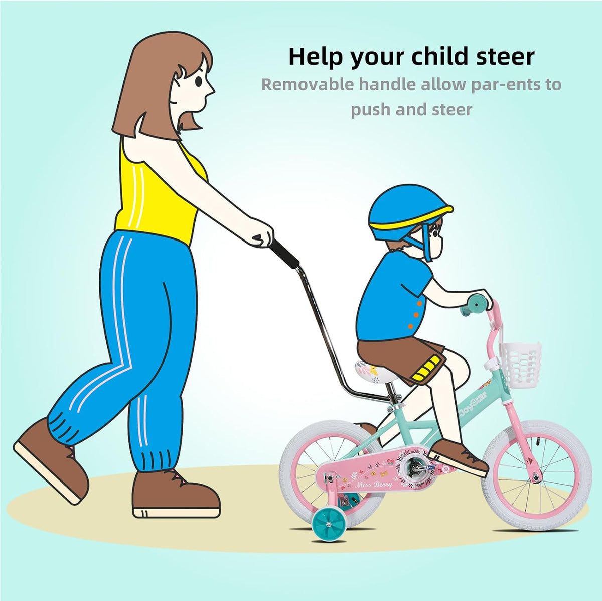 JOYSTAR 10" 12" 14" 16" Kids Bike for Boys and Girls Ages 1-7Y – Fun for Kids & Family - Green / 14 Inch with Training Wheels - image 3