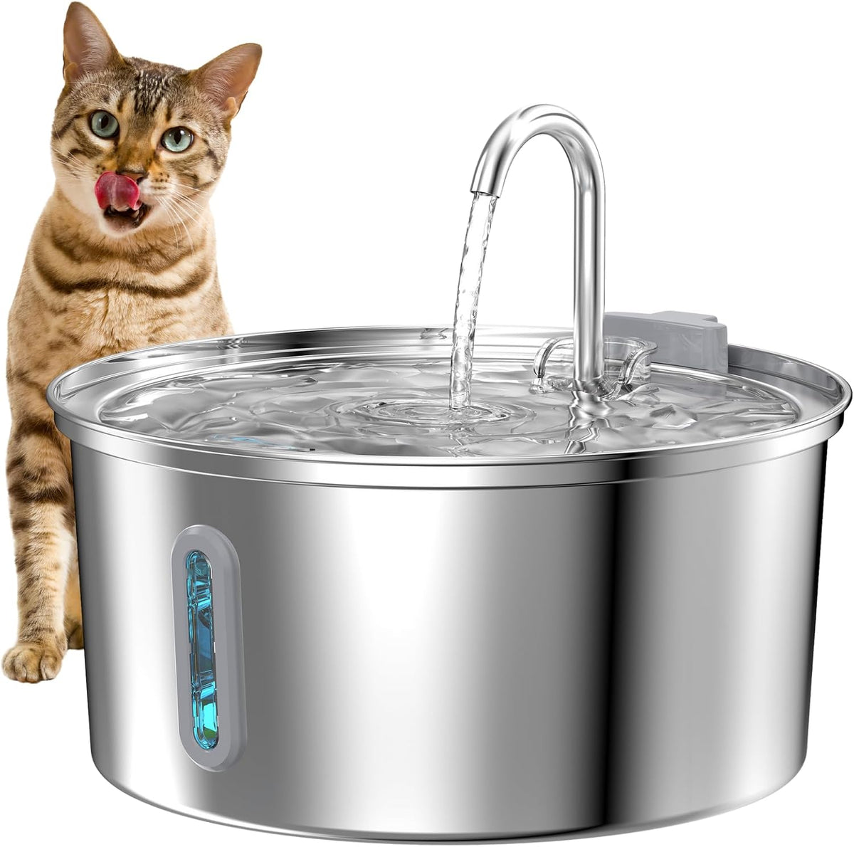 Cat Water Fountain Stainless Steel: 2.2 L Cat Fountain for Drinking - 108oz Cat Water Fountain