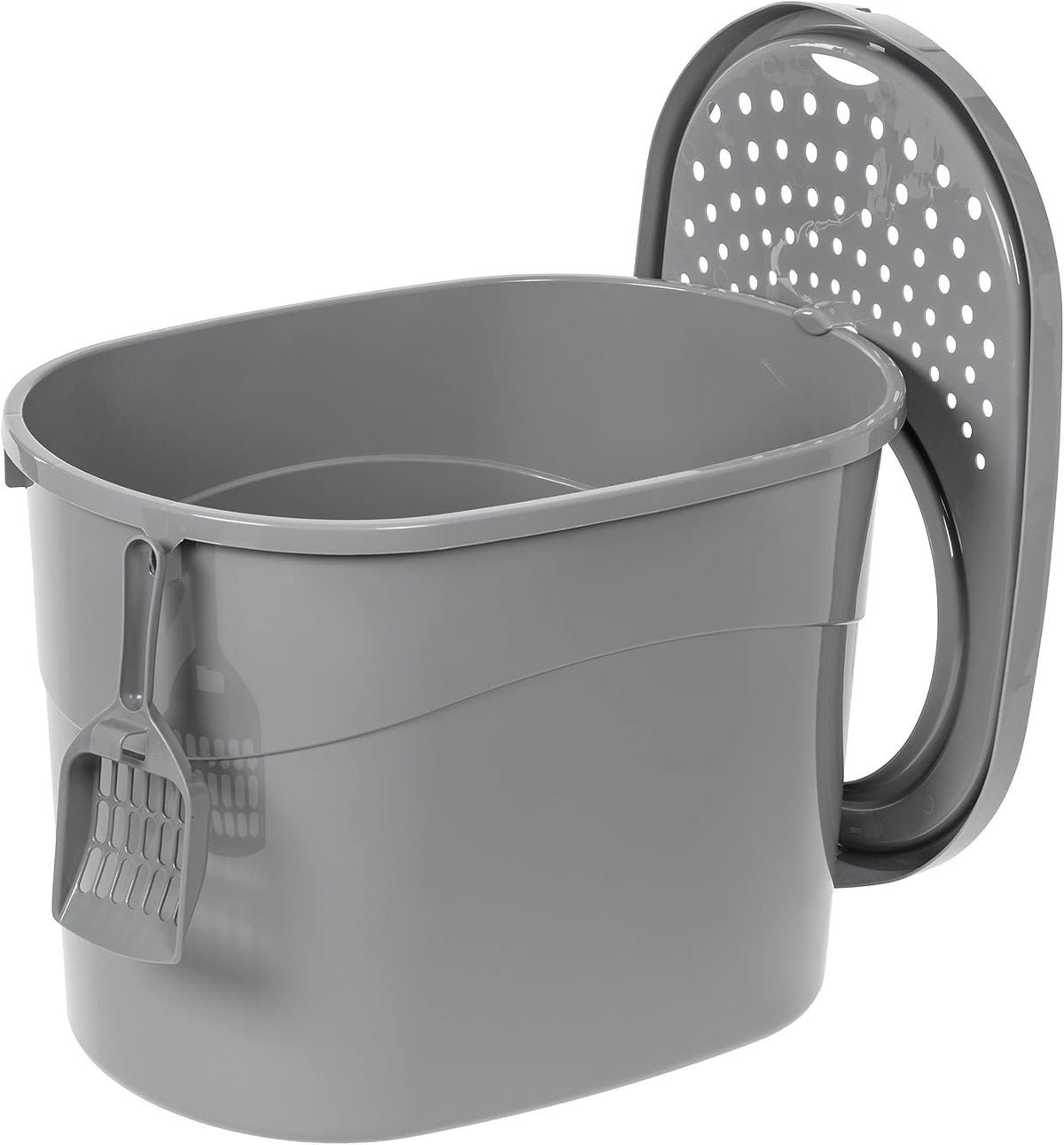 Amazon Basics Large Cat Litter Box with High Sides - Grey / Top Entry - image 4