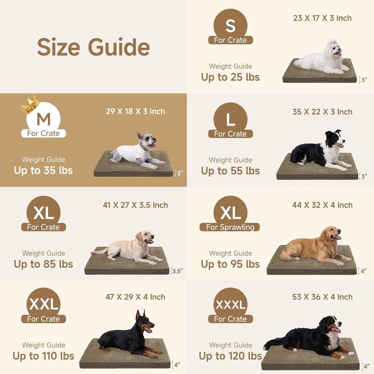 Waterproof Dog Crate Bed Pad - Brown / 29"W x 18"L x 3"H - image 2