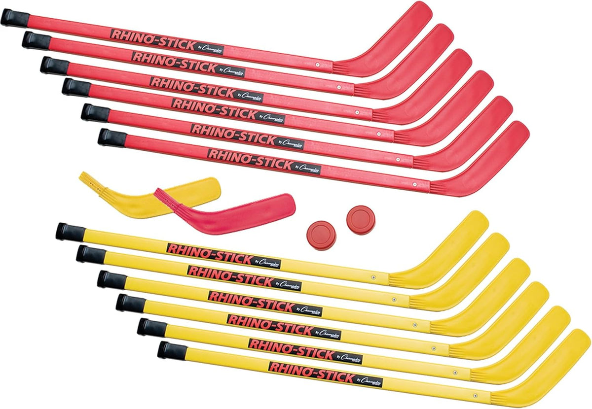 Champion Sports Rhino floor hockey set with 12 ABS sticks, 2 pucks and 2 replacement blades