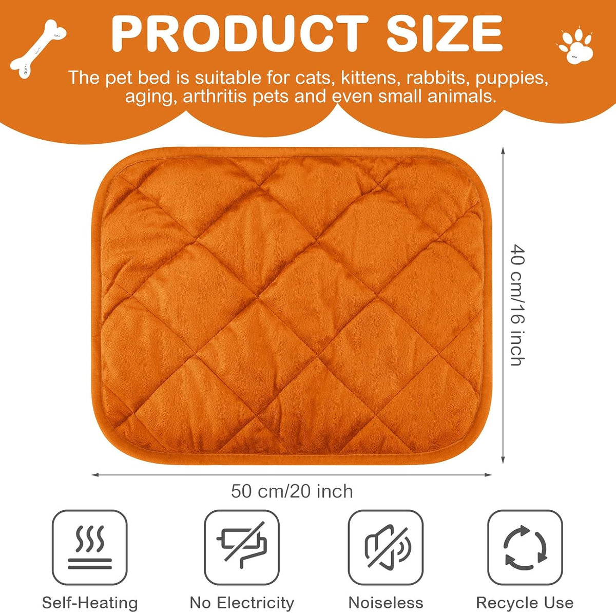 4 Pack Self Heating Cat Pad Self Warming Dog Mat - 16 x 20 Inch / Orange - image 2