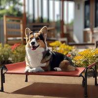 Veehoo Elevated Dog Bed, Outdoor Raised Dog Cots Bed for Medium Dogs, Cooling Camping Elevated Pet Bed with Slope Headrest for Indoor and Outdoor, Washable Breathable, Medium, Red, CWC2204