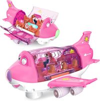 Ynybusi electric airplane toy for toddlers in pink with passengers, flight attendants and lights