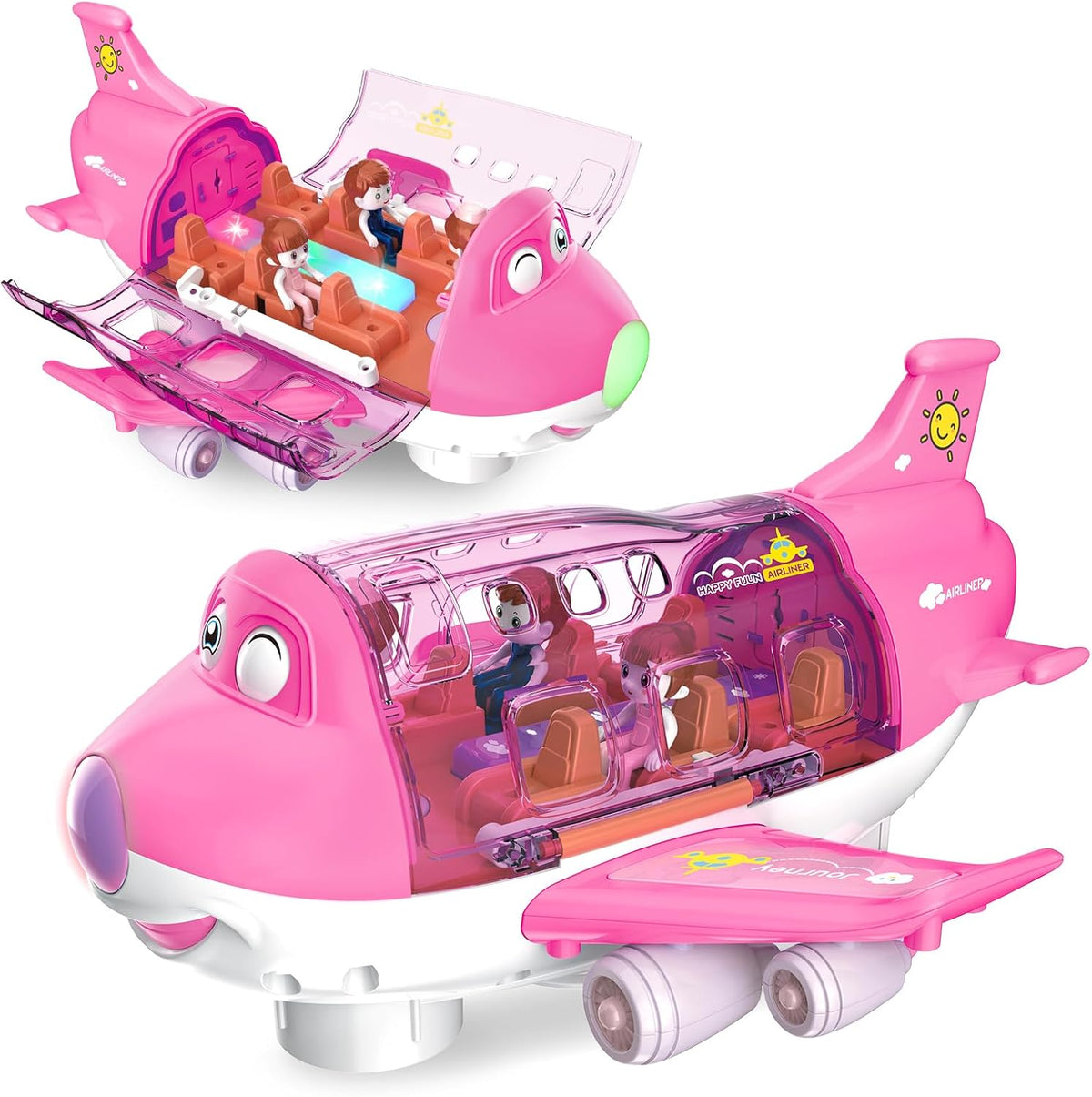 Ynybusi electric airplane toy for toddlers in pink with passengers, flight attendants and lights