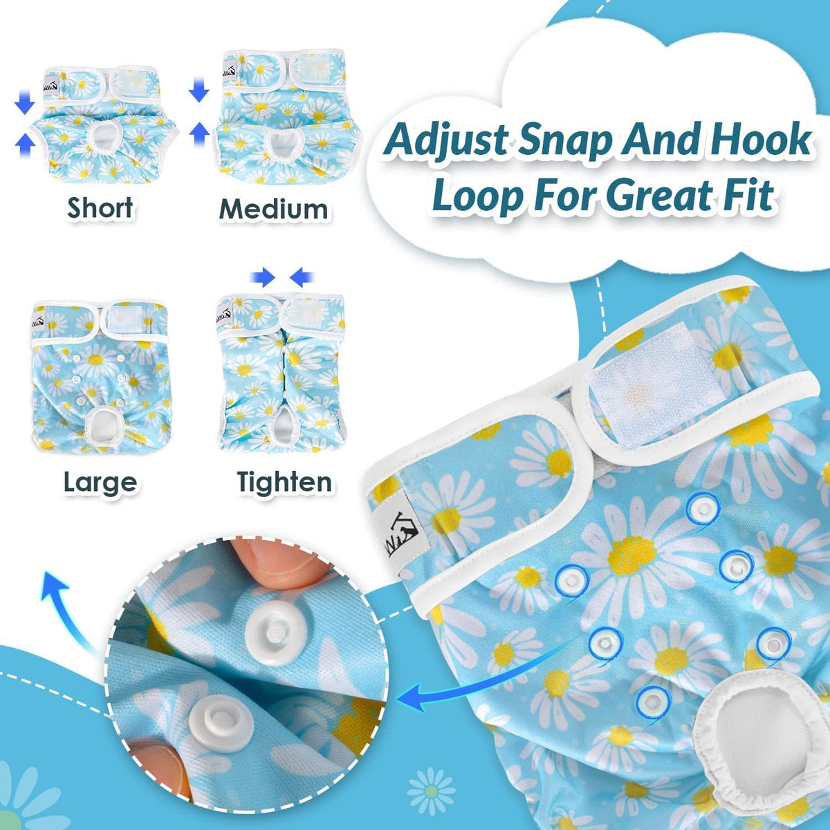 SlowTon Reusable Dog Diapers Female, Washable Doggy Diapers - X-Small (Newborn-9''Waist) / A.Daisy - image 3