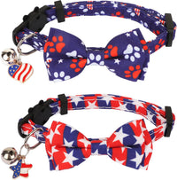 Fall Cat Collar with Bowtie - 7.5"- 10.5" / 4th of July