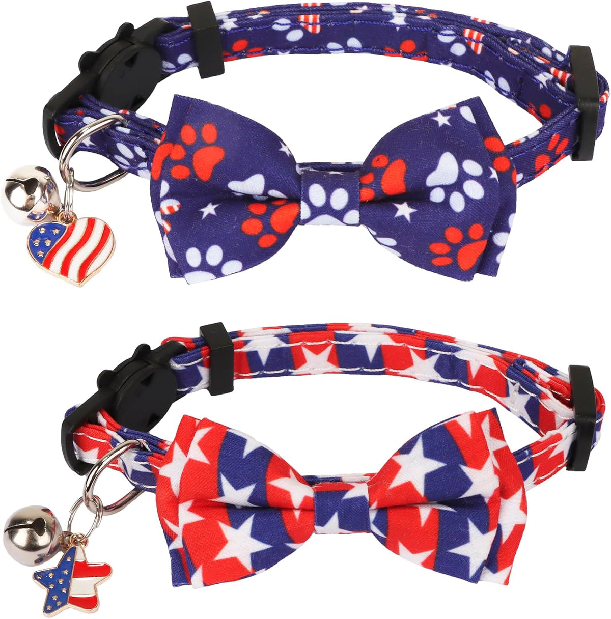 Fall Cat Collar with Bowtie - 7.5"- 10.5" / 4th of July