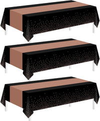 Childom 3 Pack Black and Gold Tablecloths for Events - Black and Rose Gold