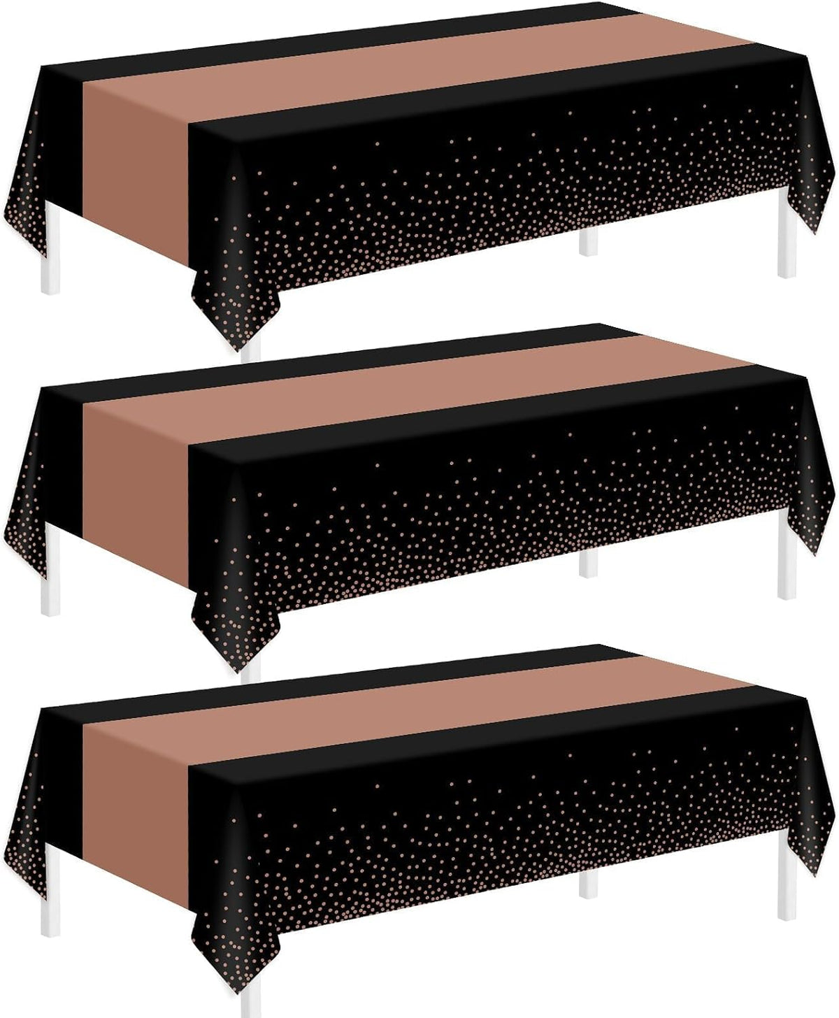 Childom 3 Pack Black and Gold Tablecloths for Events - Black and Rose Gold