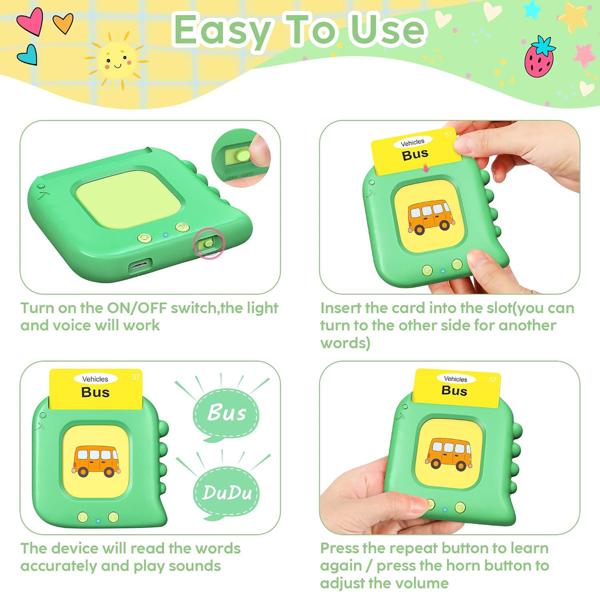 Talking Flash Cards,Kids Toddler Flash Cards with 240 Sight Words – Fun for Kids & Family - Green - image 3