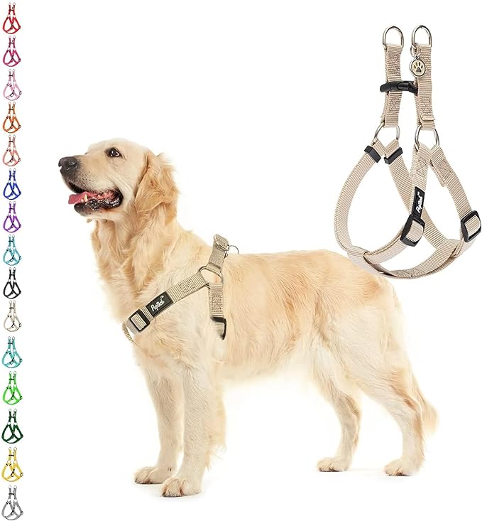 PUPTECK No Pull Dog Harness Soft Adjustable Basic Nylon Step in Puppy Vest Outdoor Walking with ID Tag Cream