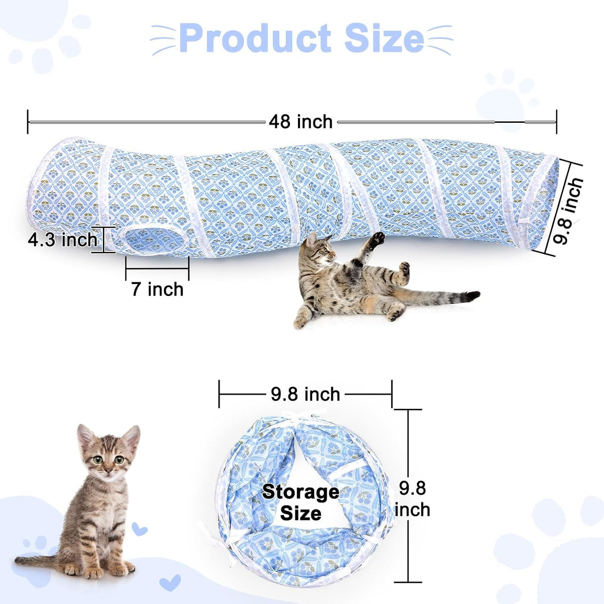 Glittme Cat Tunnel, Cat Tunnels for Indoor Cats - Blue Flowers - image 3