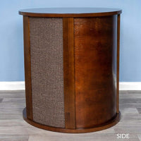THE REFINED FELINE Purrrrfect End Table Cat Bed Cave in Mahogany Brown, Multipurpose Wood Cat Furniture Nightstand, Easy to Clean Covered Cat Bed with Replaceable Scratching Post & Washable Cushion