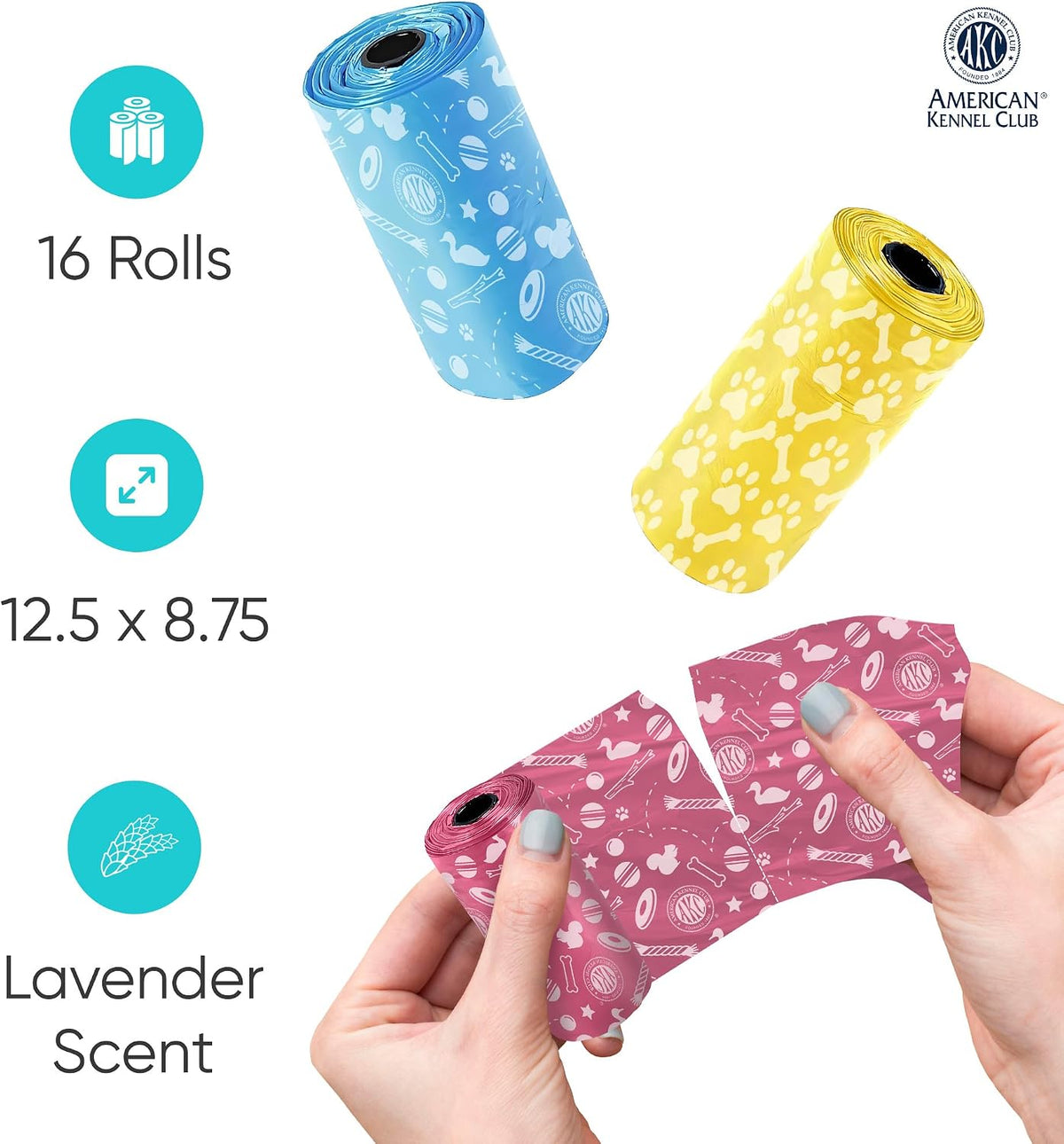 AKC Dog Poop Bags, 16 Rolls, Easy-Tear Bags, Assorted Colors - Toy Print / 240 Count - image 4