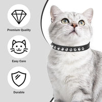 Leather Cat Collar, Breakaway Kitten Collars with Bell, Black – Essentials for Small Pets - Black_Studded / 7"-9" For Cats(Pack of 1) - image 3