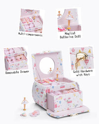 VLANDO 2 Layer Girls Musical Jewelry Box with Ballerina and Large - D.Fantasy Princess - image 3