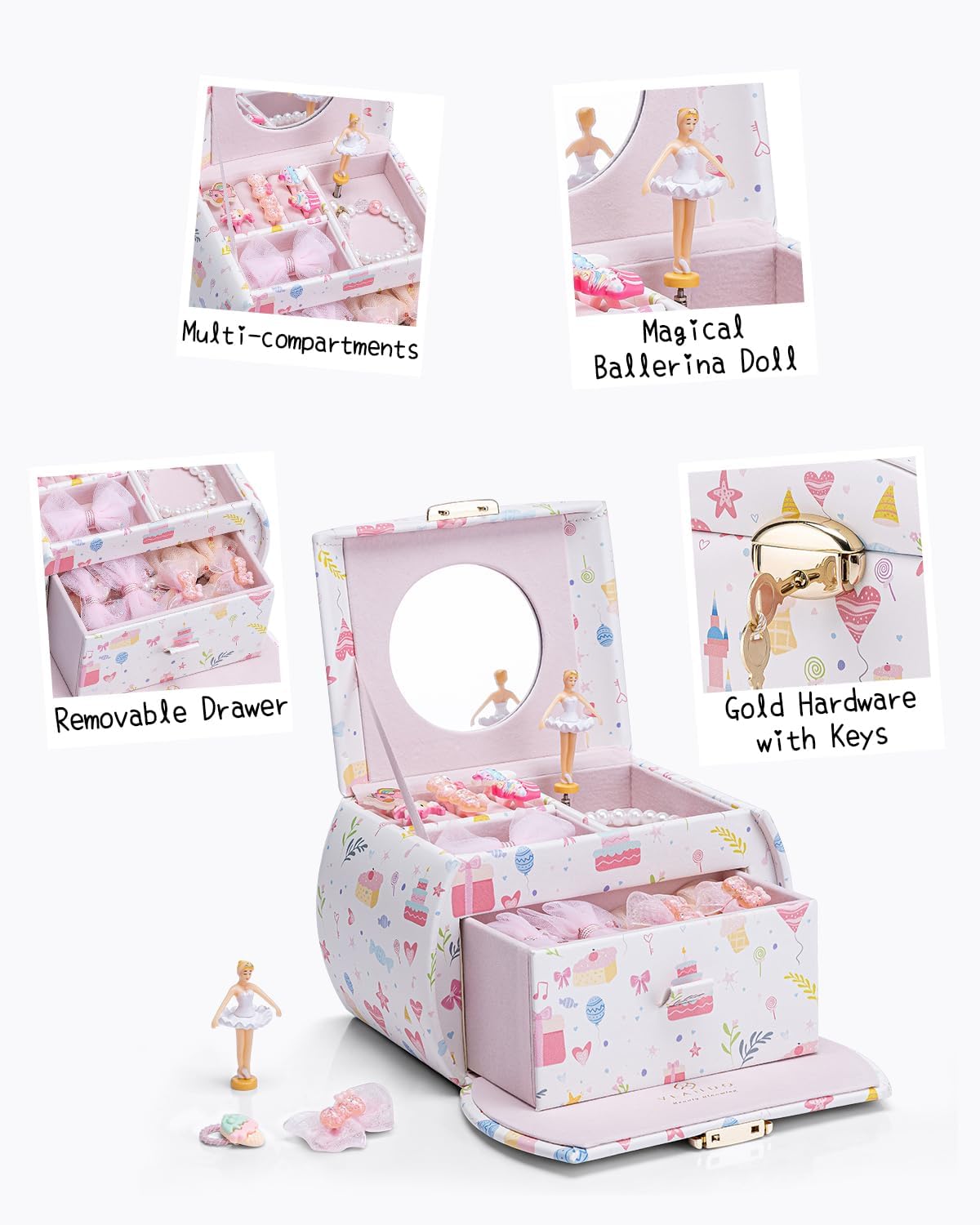 VLANDO 2 Layer Girls Musical Jewelry Box with Ballerina and Large - D.Fantasy Princess - image 3