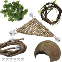 PINVNBY Bearded Dragon Tank Accessories - 【Coconut Shell+Triangle Hammock Decor】