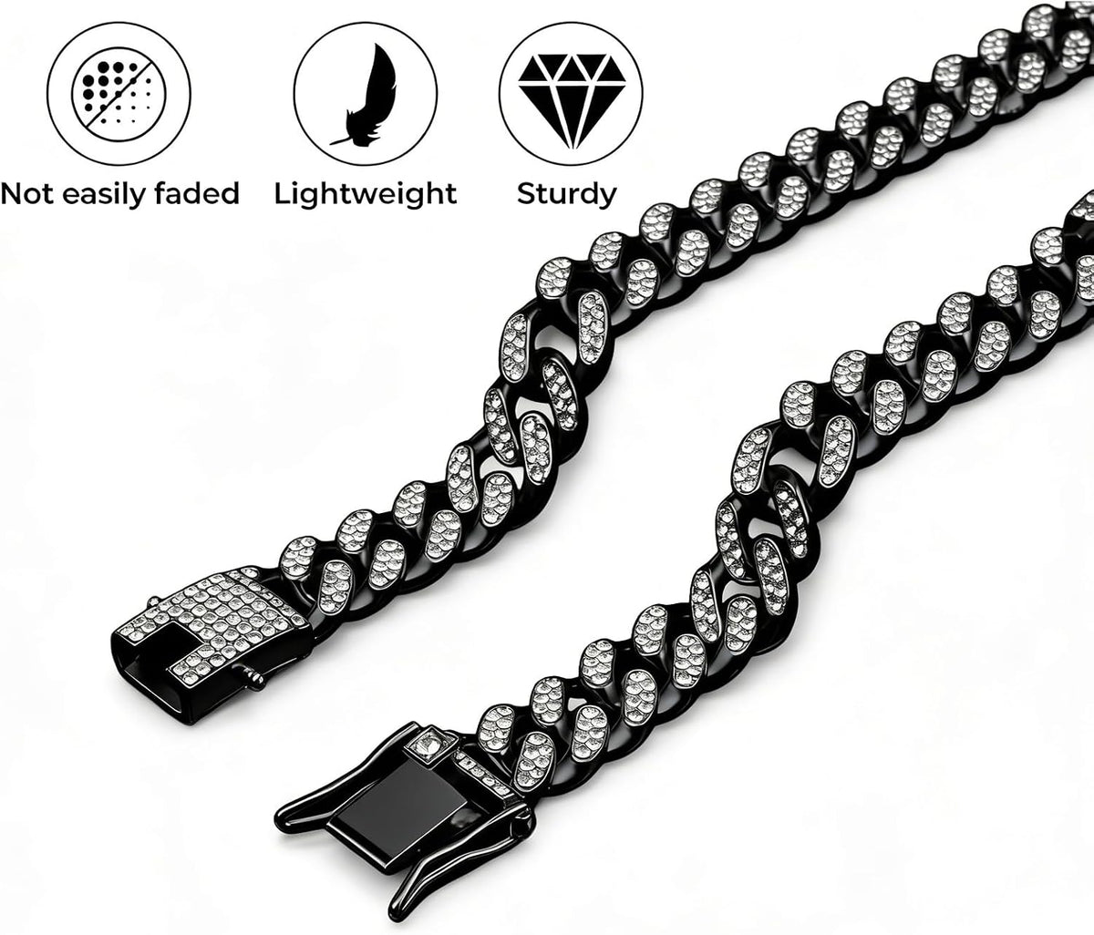 Gold Dog Chain Diamond Gold Chain Dog Collar Walking Metal - Black / 18inch - image 4