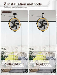 Orison 24.8'' Outdoor/Indoor Garage Ceiling Fan, 6 Speed Ceiling Mounted Plug-In Cord Garage Fan with Remote&APP, Manual Vertical Rotation, Hook hanging for Gazebo, Patio, Yellow&Black
