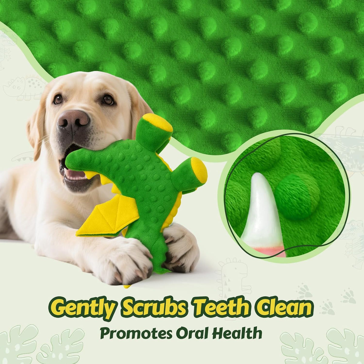 Squeaky Dog Toy, Plush Dragon with 5 Squeakers and Crinkle Wings - Green - image 3