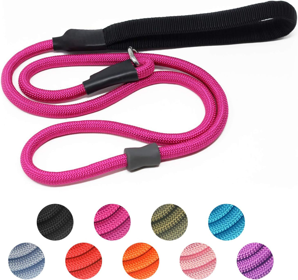 Strong Slip Rope Dog Training Leash - 1/2" x 4ft / Hot Pink