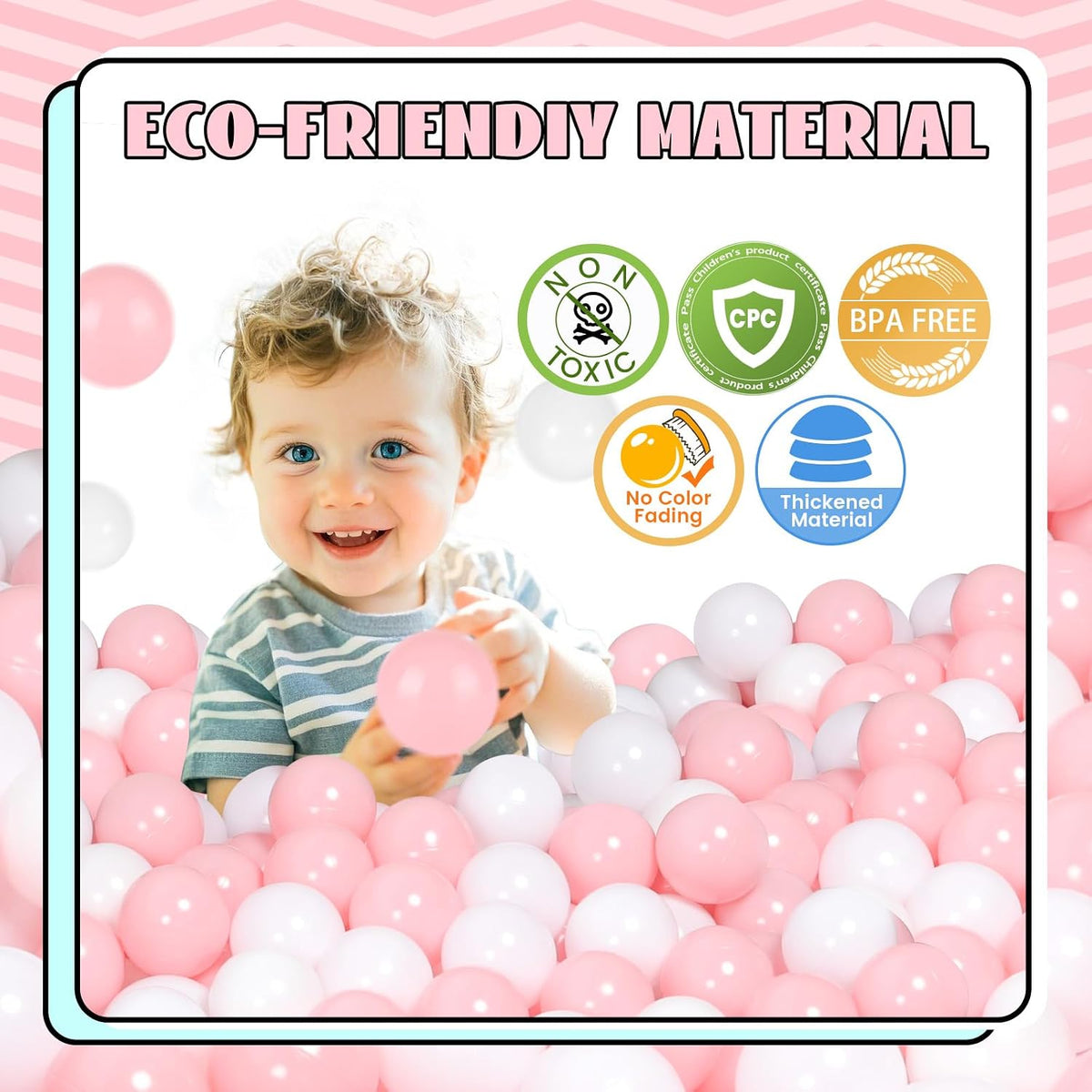 TRENDBOX Ball Pit Balls Plastic Balls for Ball Pit Pool Playpen - Pink & White / 100 pcs - image 3