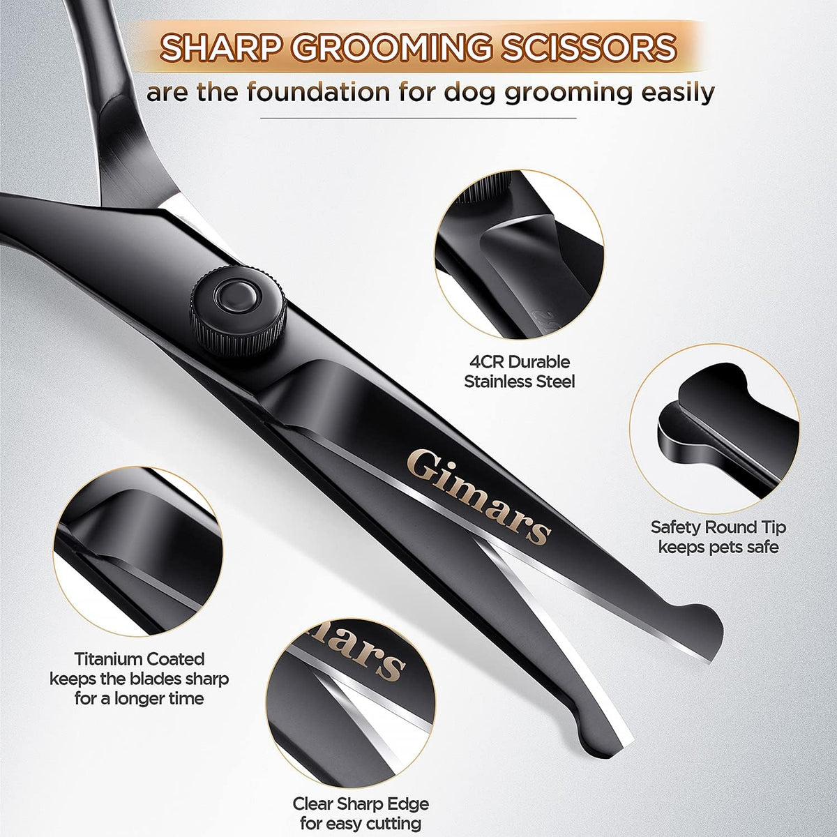 Gimars Titanium Coated Professional 6 in 1 4CR Stainless Steel Dog - 7inch Round Tip 6 in 1 Professional - image 3