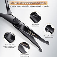 Gimars 7inch Professional 4CR Stainless Steel 6 in 1 Grooming Scissors for Dogs with Safety Round Tip, Heavy Duty Titanium Coated Pet Grooming Scissor for Dogs, Cats and Other Animals