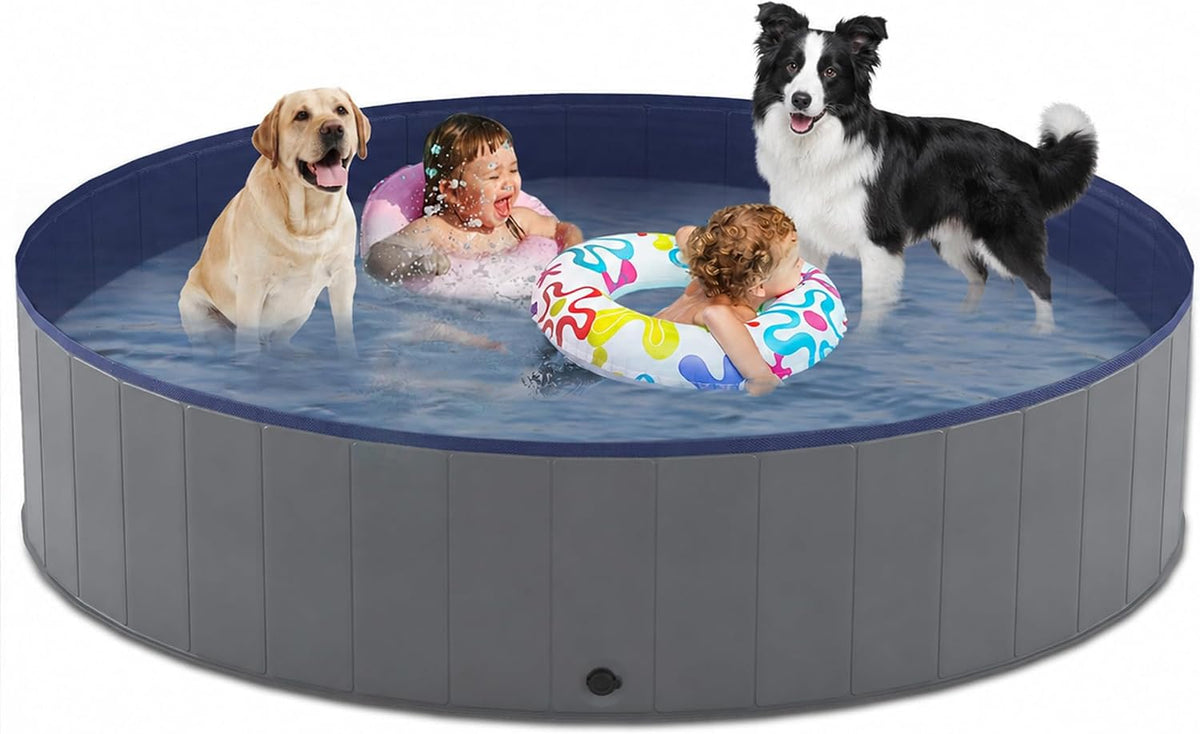 Niubya Foldable Dog Pool, Collapsible Plastic Dog Swimming Pool - 4XL - 80'' x 12''